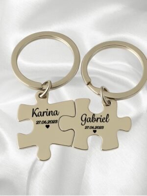 Chaveiro Quebra Cabeça, Personalizado com Nome, Casal, Aço Inox