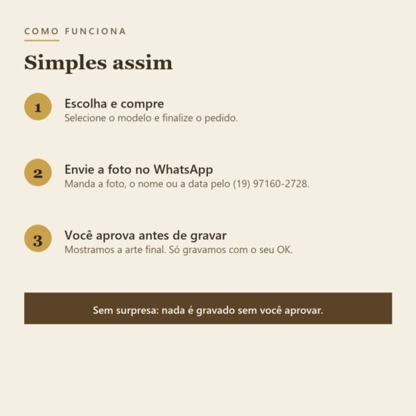 como-funciona-personalizacao-semijoiasbr Como funciona: 1 escolha e compre, 2 envie a foto no WhatsApp, 3 você aprova a arte antes de gravar